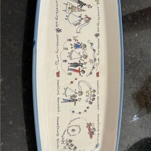 Wedding Themed Ceramic Tray with Blue Edge